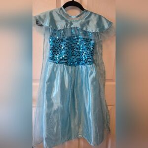 Girls Elsa Blue Sequin Cape Costume Dress Size M